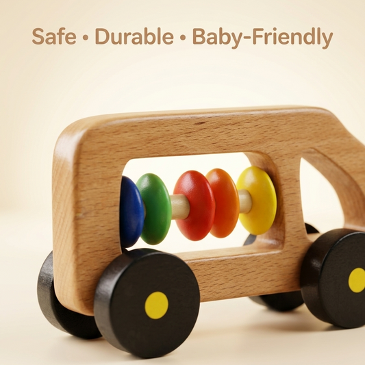 Wooden Bus Rattle – Black | Baby Sensory & Teething Toy