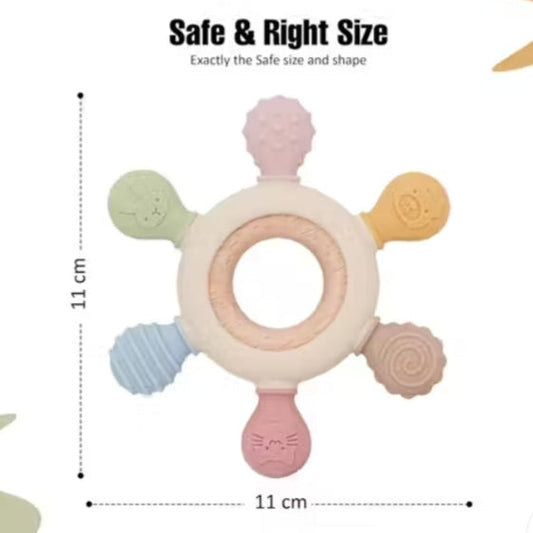 Soft Touch Silicone & Wooden Teether Rattle (0–12 Months)