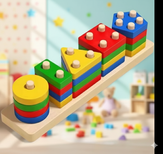 Geometric Puzzle Stacker – Shape Sorter & Building Toy for Kids