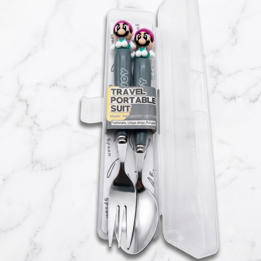 Stainless Steel Spoon & Fork Set with Case | Travel-Friendly Kids Cutlery