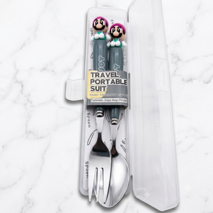 Stainless Steel Spoon & Fork Set with Case | Travel-Friendly Kids Cutlery