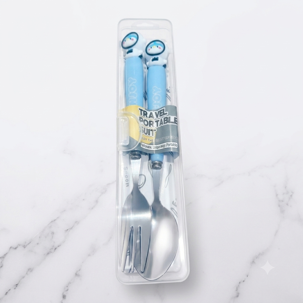 Stainless Steel Spoon & Fork Set with Case | Travel-Friendly Kids Cutlery