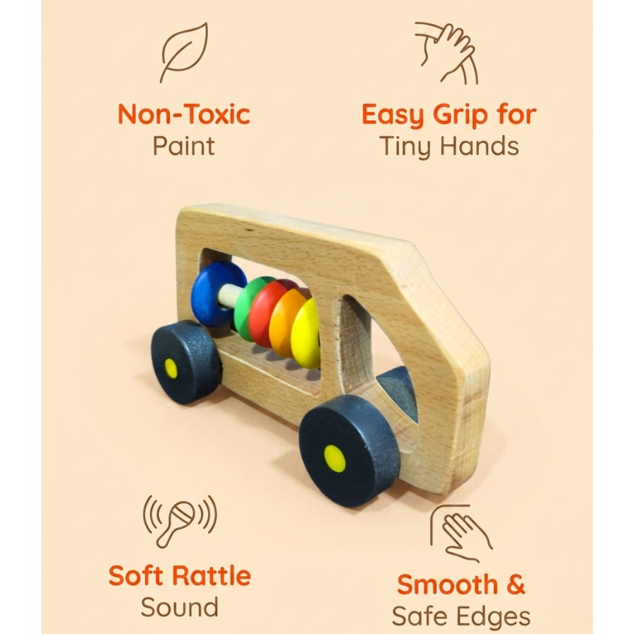 Wooden Bus Rattle – Black | Baby Sensory & Teething Toy