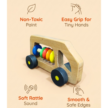 Wooden Bus Rattle – Black | Baby Sensory & Teething Toy