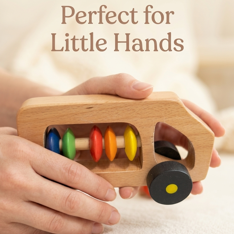 Wooden Bus Rattle – Black | Baby Sensory & Teething Toy