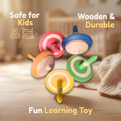 Wooden Spin Top Set of 3 | Colorful Handcrafted Spinning Toys for Kids