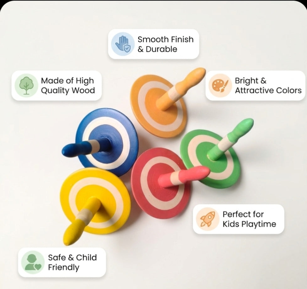 Wooden Spin Top Set of 3 | Colorful Handcrafted Spinning Toys for Kids