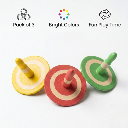 Wooden Spin Top Set of 3 | Colorful Handcrafted Spinning Toys for Kids