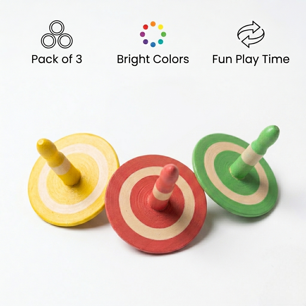 Wooden Spin Top Set of 5 | Colorful Handcrafted Spinning Toys for Kids
