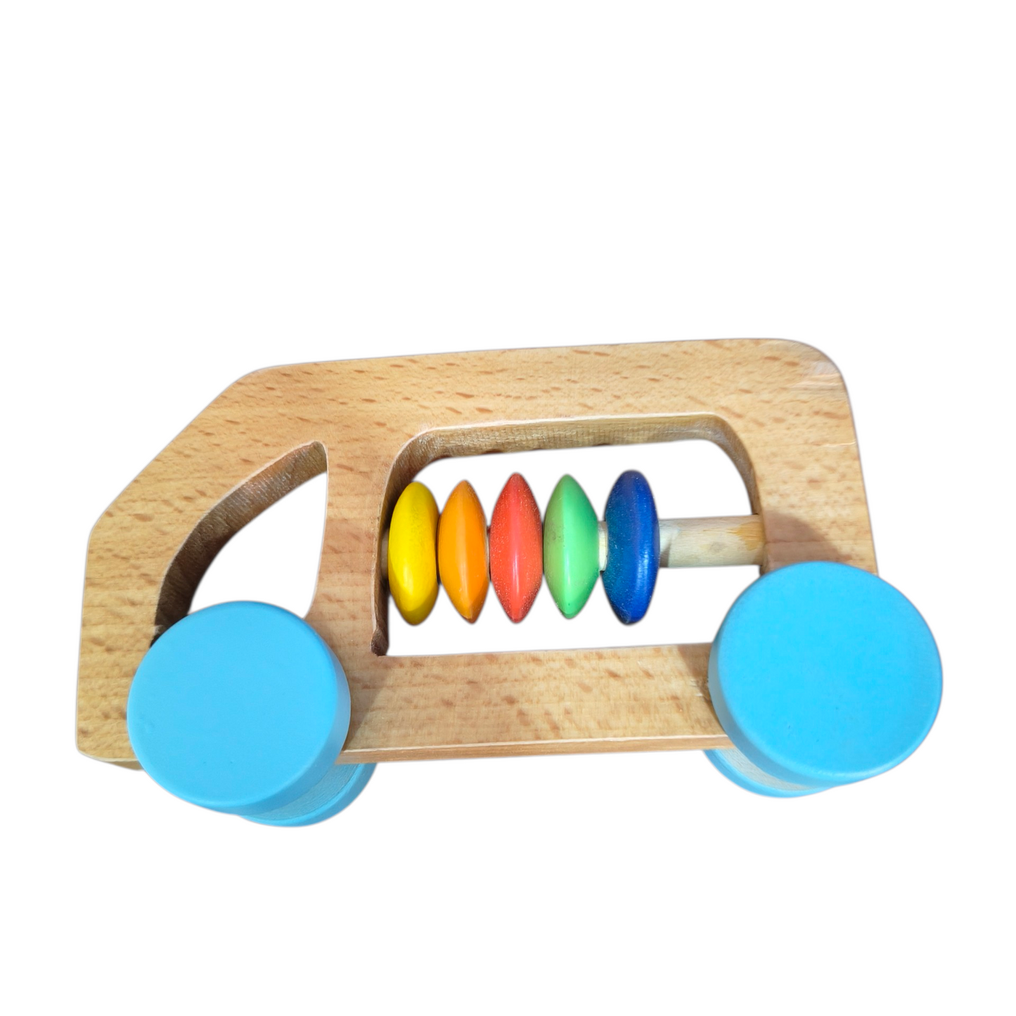 Wooden Bus Rattle – Blue | Baby Sensory & Teething Toy