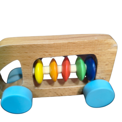 Wooden Bus Rattle – Blue | Baby Sensory & Teething Toy
