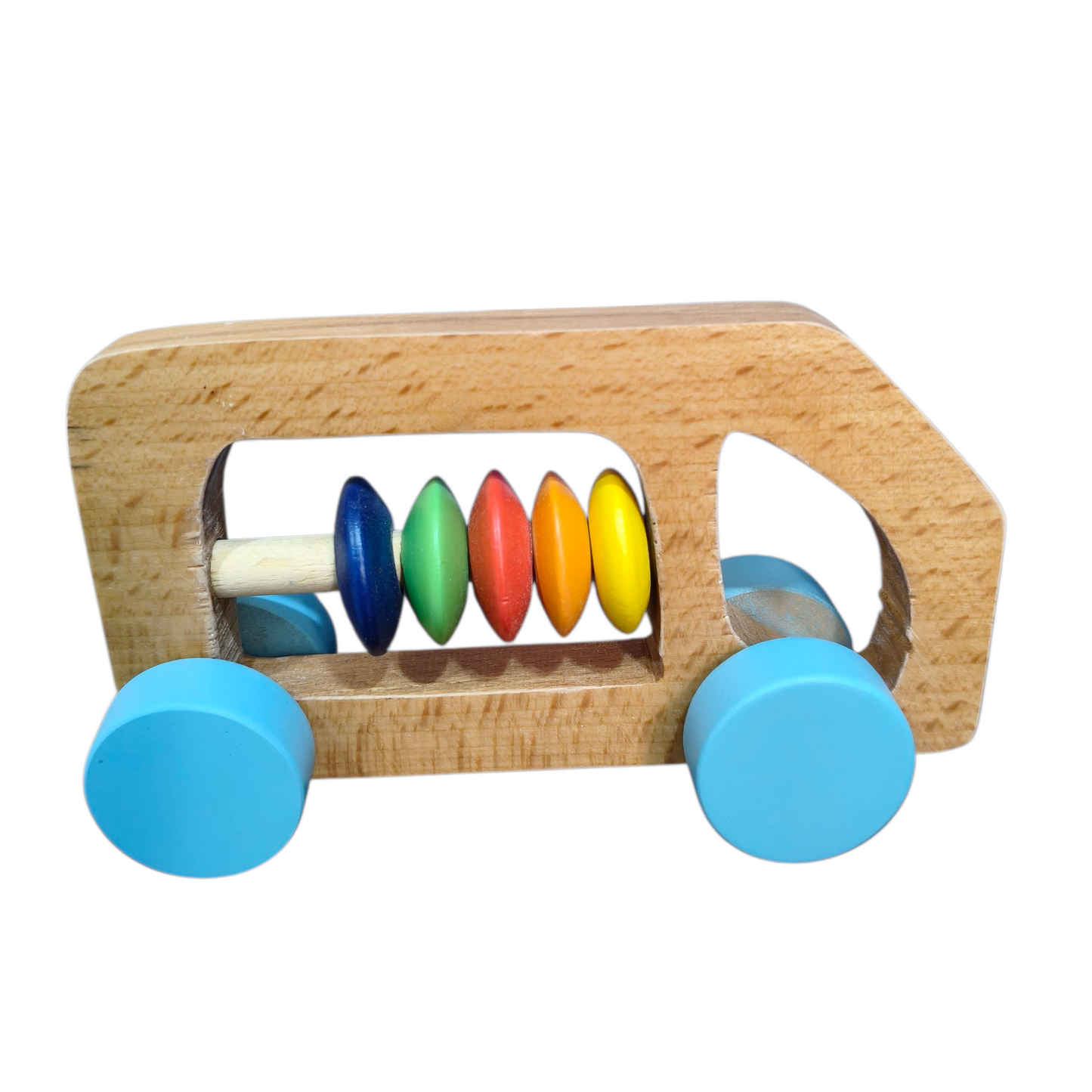 Wooden Bus Rattle – Blue | Baby Sensory & Teething Toy