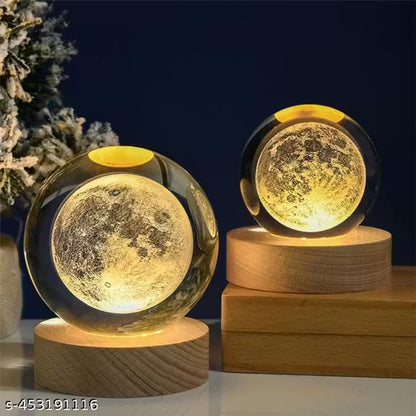 3D Crystal Ball Night Lamp – Solar System Design with LED Base