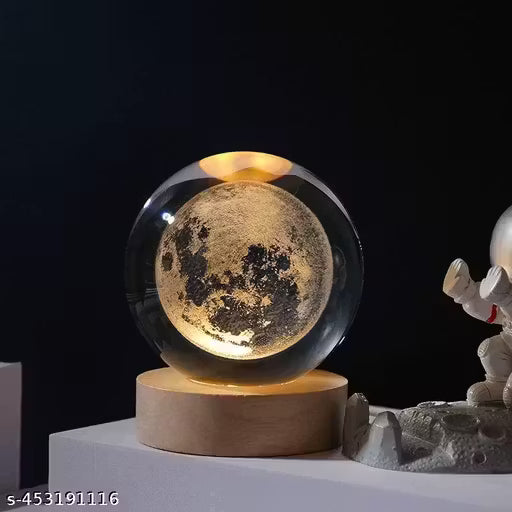 3D Crystal Ball Night Lamp – Solar System Design with LED Base