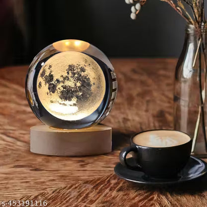 3D Crystal Ball Night Lamp – Solar System Design with LED Base
