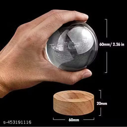 3D Crystal Ball Night Lamp – Solar System Design with LED Base