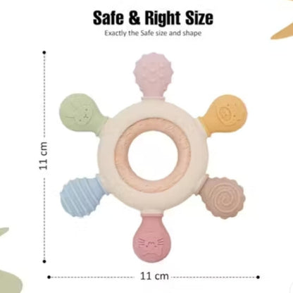 Soft Touch Silicone & Wooden Teether Rattle (0–12 Months)