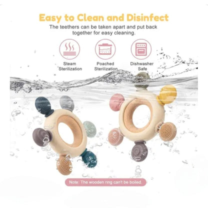 Soft Touch Silicone & Wooden Teether Rattle (0–12 Months)